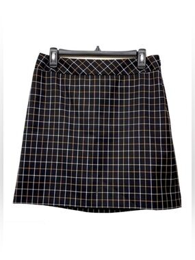 Loft Patterned Skirt Black w Cream and Brown Petite 6P